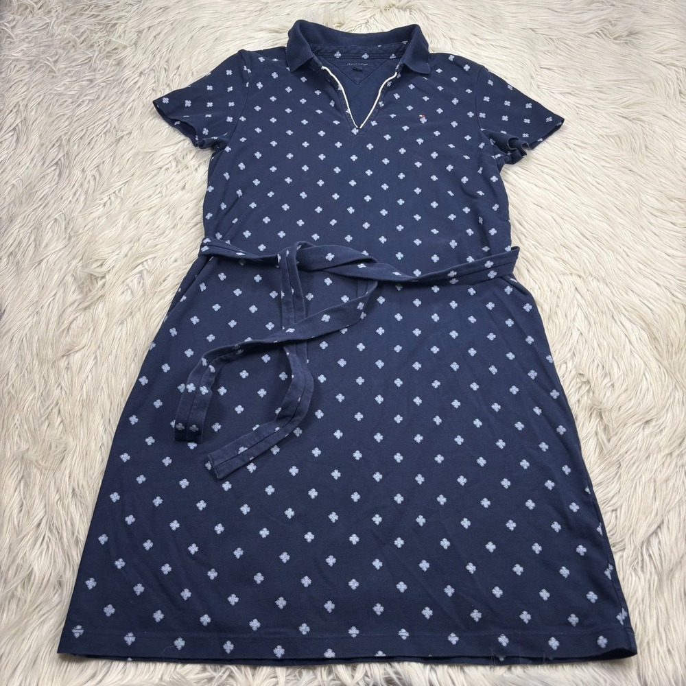 Tommy Hilfiger Women's S Navy Clover All Over Print‎ Polo Shirt Dress Preppy